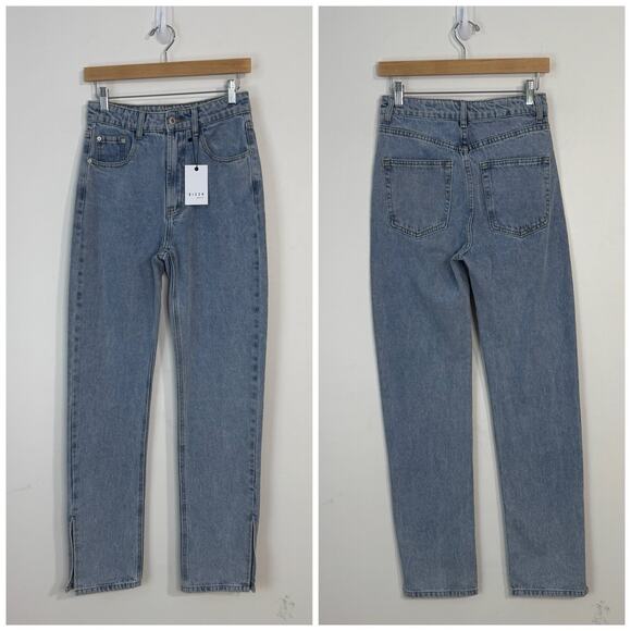 DISSH Denim Vinnie Blur Split Hem Straight Jeans Size 8 Light Blue High Rise - Picture 1 of 12